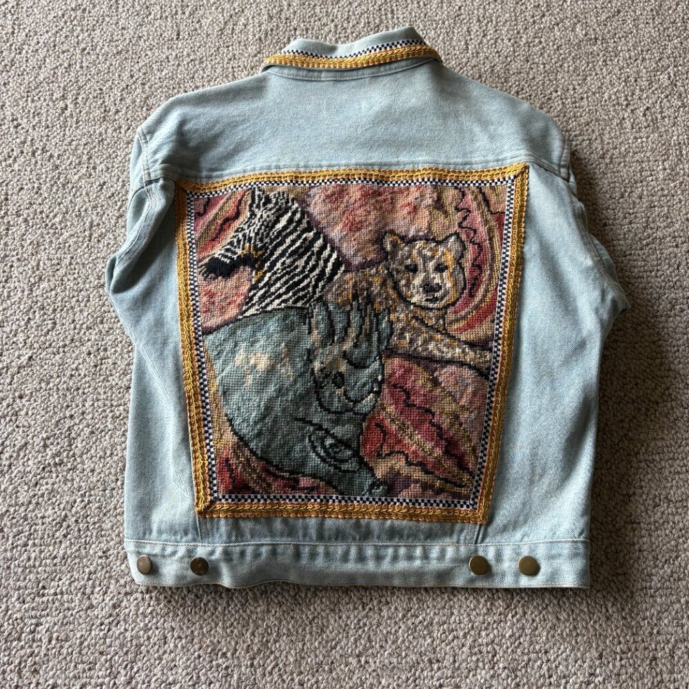 Vintage Kolorway Embellished Denim Jacket Animal Embroidery Boho L Animal Print - Picture 6 of 10